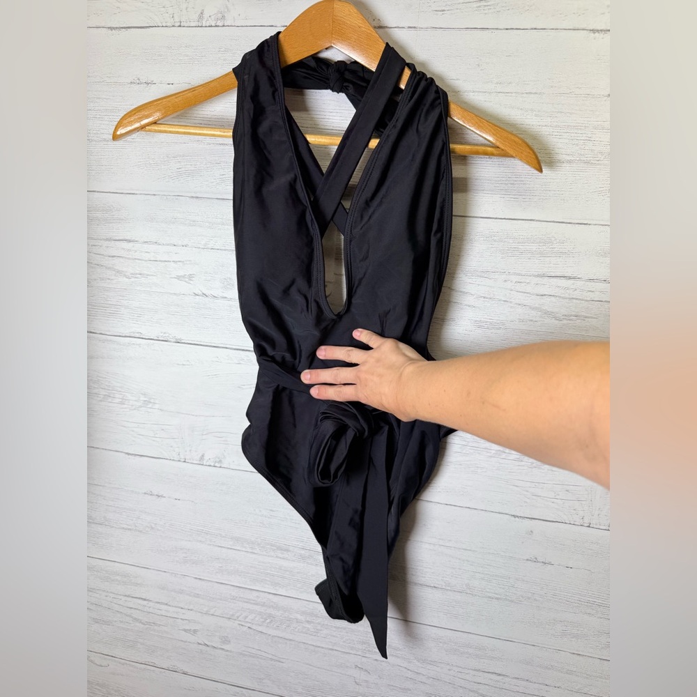 Black One-Piece Swimsuit with Tie Detail sexy L